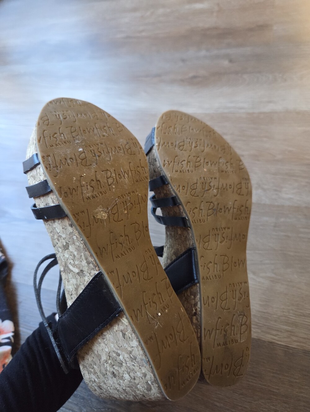 Blowfish The Perfect Wedge Cork & Black Leather Strappy Heels Womens Size 8.5 - Picture 8 of 9